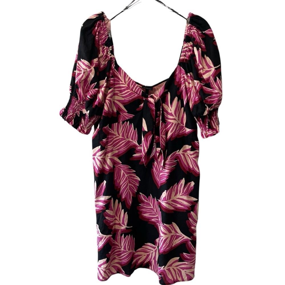 Who What Wear Serengeti Palm Puff Sleeve Dress Black Multi Size XXL - Picture 7 of 7